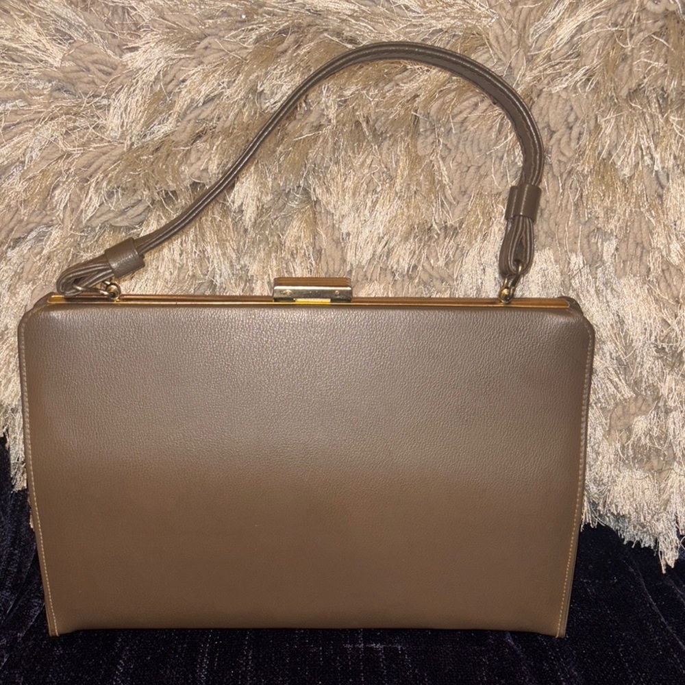 Vintage  Leather Shoulder Bag with Gold Clasp